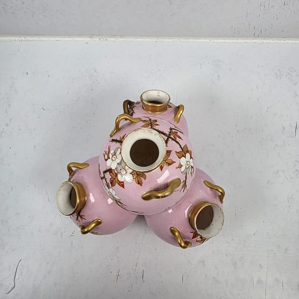 Antique‎ Royal Worcester Pink Stacked Ball Bulb Quadtriple Vase 5